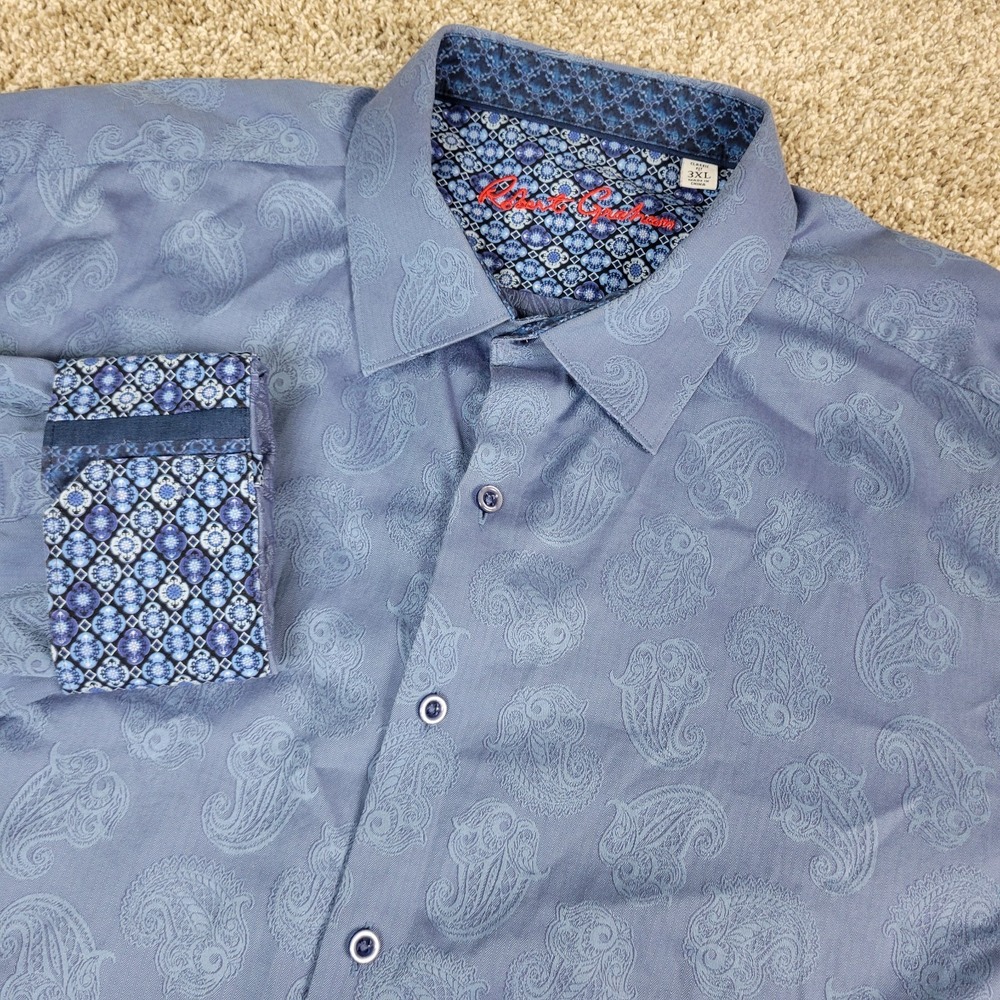 Robert Graham Mens 3XL Blue AOP Jacquard Paisley Button Up Long Sleeve Flip Cuff